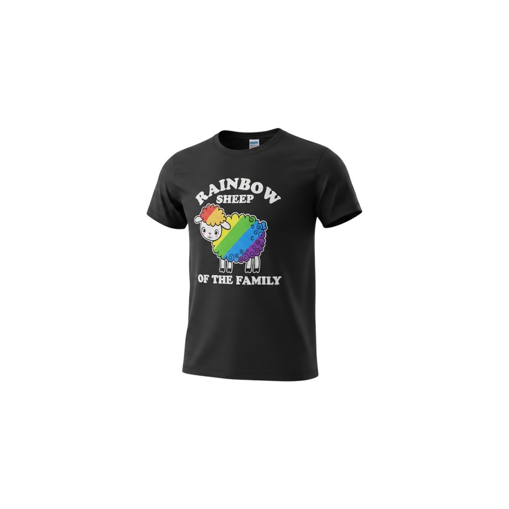 Fruit of the Loom T-Shirt Mens M Black Rainbow Sheep of the Family Graphic